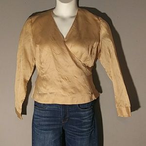 Talbots pure silk gold wrap blouse size 10